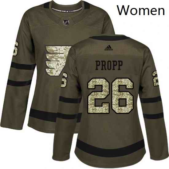 Womens Adidas Philadelphia Flyers 26 Brian Propp Authentic Green Salute to Service NHL Jersey